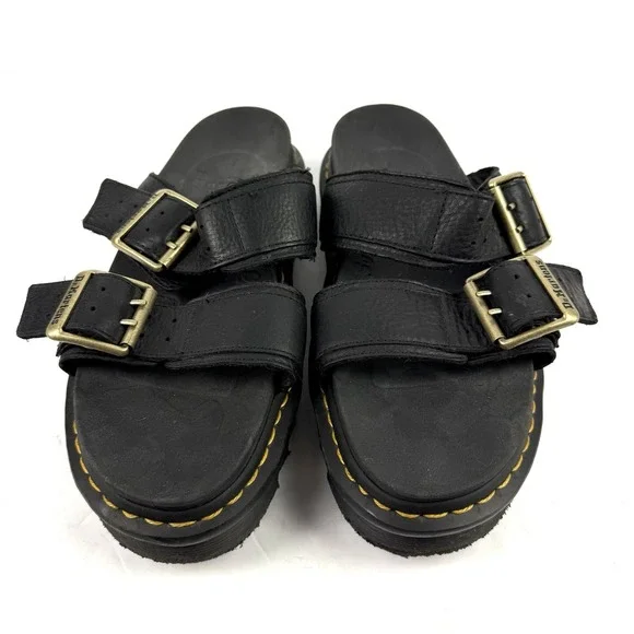 Dr. Martens Myles II Sandals 11 Womens Black Leather Platform Brass Mens 10 - Picture 2 of 12